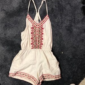 Cream Color Patterned Romper